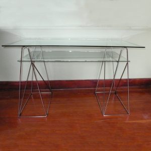 Table Trolley glass top tressle 2 tier desk