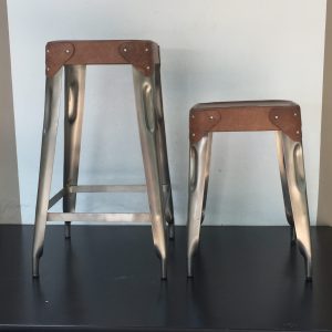 barstool pair brown leather tops