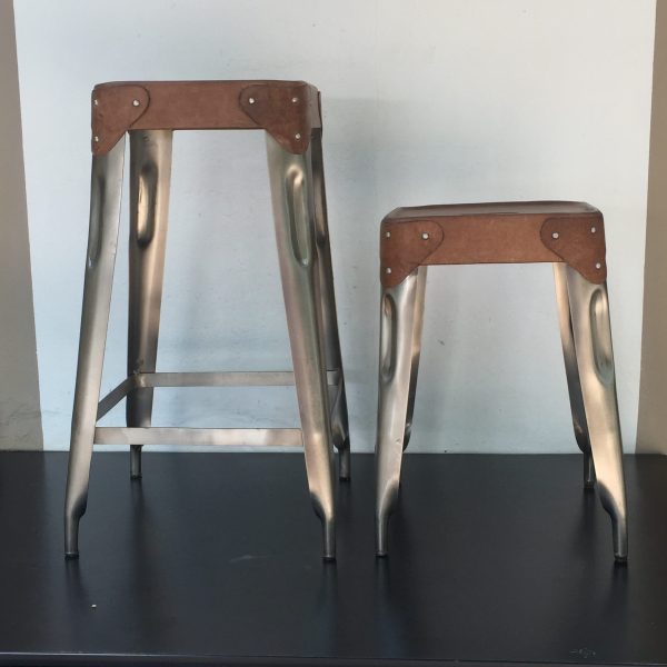 barstool pair brown leather tops