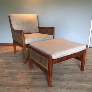 wood and cane chairs pair plus ottoman