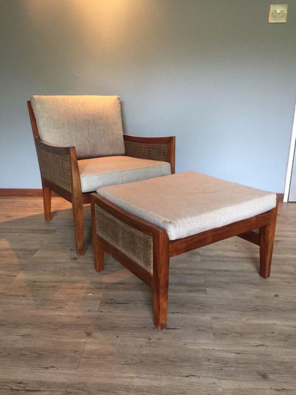 wood and cane chairs pair plus ottoman