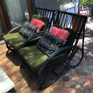 black cane chairs pair