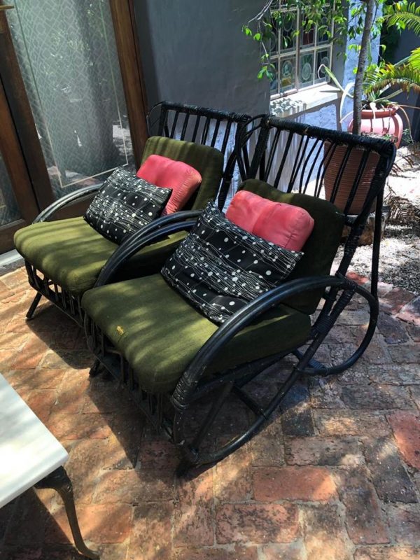 black cane chairs pair