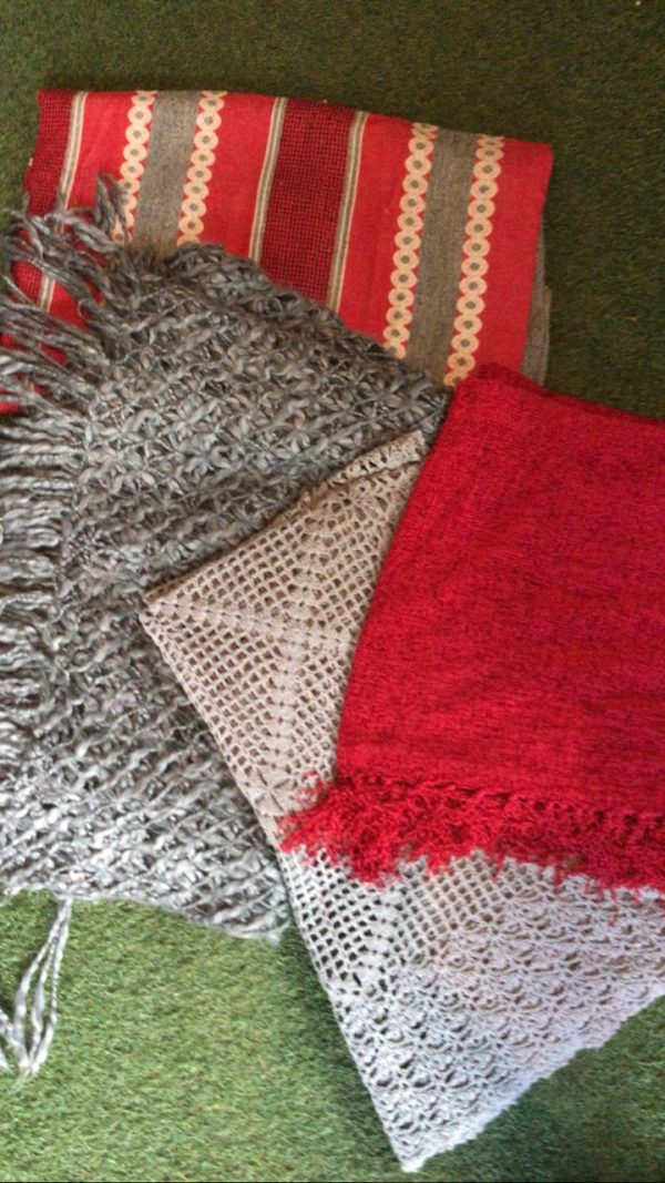 blankets and throws red and grey