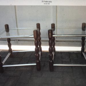glass top wooden legs 2 side tables