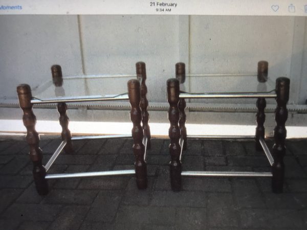 glass top wooden legs 2 side tables