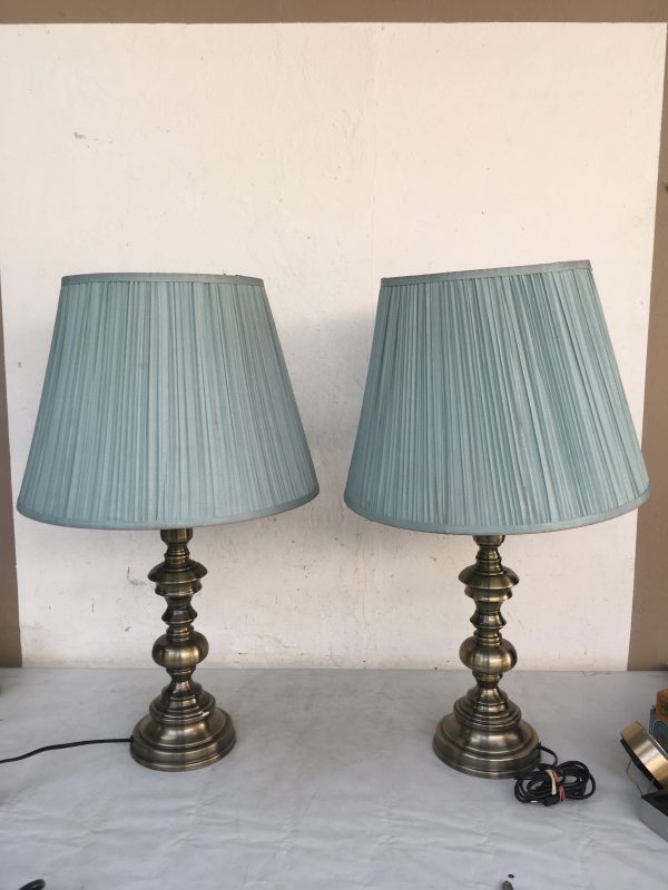 bedside lamps blue pleated shades
