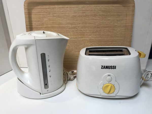 kitchen smalls white toaster and kettle